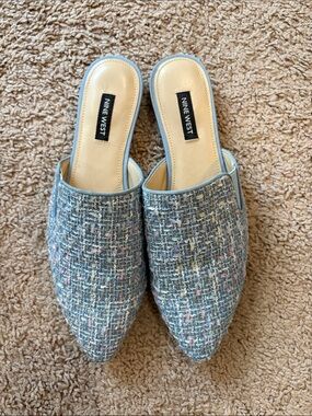 Nine West Women’s Light Blue Tweed Slip-On Mules
